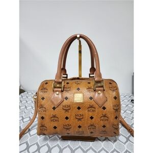 MCM Visetos LeatherBoston Bag Cognac